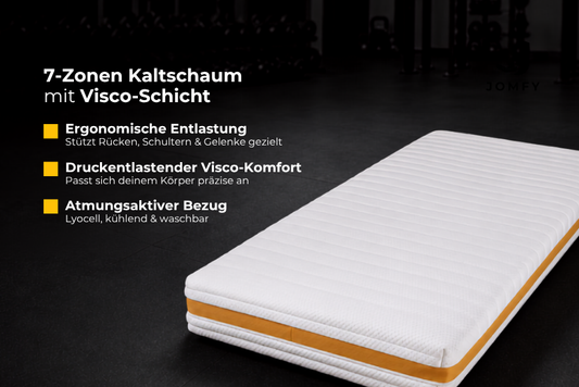 JOMFY RECHARGE Matratze mit 7-Zonen-Kaltschaum und Viscoschicht, ergonomisch und druckentlastend, mit atmungsaktivem Lyocell-Premium-Bezug für Regeneration