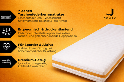 JOMFY BOOST Matratze mit 7-Zonen-Taschenfederkern und Visco-Schicht für ergonomische Unterstützung
