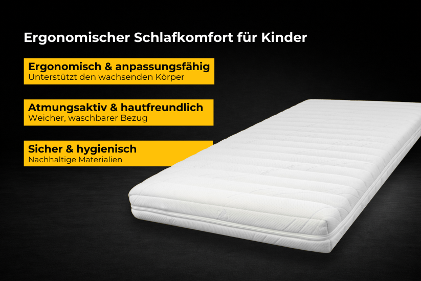 JOMFY CHILD Kindermatratze mit ergonomischem Schlafkomfort, atmungsaktivem Bezug und sicheren, hygienischen Materialien für Kinder